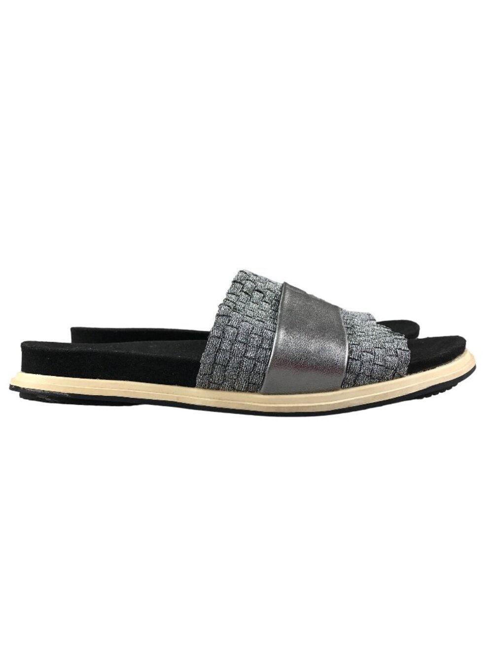 Bernie Mev Women's Size EU 37 (6-6.5) About Silver Woven Open Toe Slide Sandals